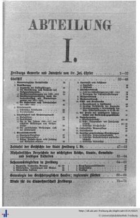 Abteilung I. Freiburgs Gewerbe und Industrie.