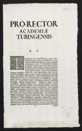 Pro-Rector Academiae Tubingensis L. S.