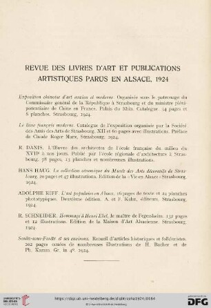 Revue des livres d'art et publications artistiques parus en Alsace, 1924