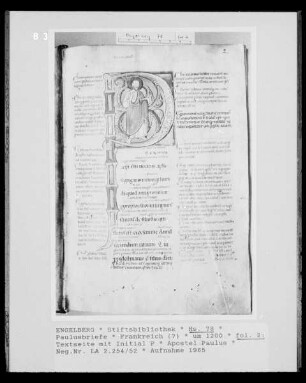 Paulusbriefe, fol. 2: Initiale P mit Paulus