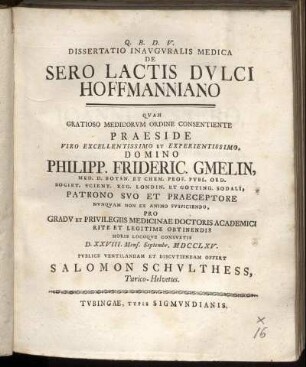 Dissertatio Inauguralis Medica De Sero Lactis Dulci Hoffmanniano