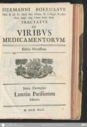 Hermanni Boerhaave Tractatus De viribus Medicamentorum