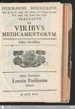 Hermanni Boerhaave Tractatus De viribus Medicamentorum