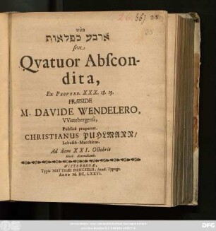 [...] sive Quatuor Abscondita : Ex Proverb. XXX. 18. 19.
