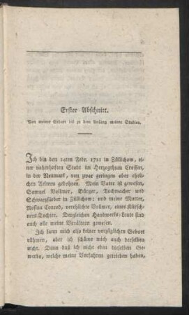 Erster Abschnitt. Von meiner Geburt bis zu dem Anfang meiner Studien
