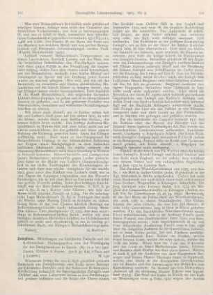 111-113 [Rezension] Zwingliana. Mitteilungen zur Geschichte Zwinglis und der Reformation. 1902. (Bd. I, Nr. 11 u. 12.)