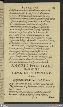 Angeli Politiani Carmina. Silva Cui Titulus Nutricia