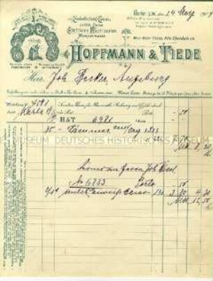 Rechnung der Firma Hoffmann & Tiede über den Verkauf von Schokolade - Sachkonvolut