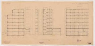 Fabrik Sigmund Goeritz AG, Chemnitz: Projekt vom 23.1.1926, Schnitte A-B, C-D, E-F, Längsschnitt 1:100