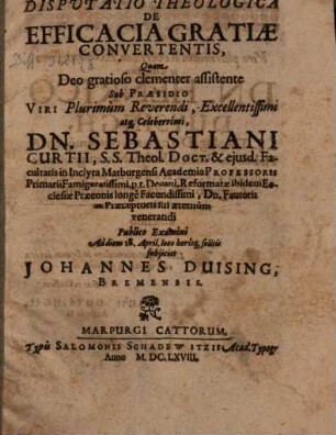 Disp. theol. de efficacia gratiae convertentis
