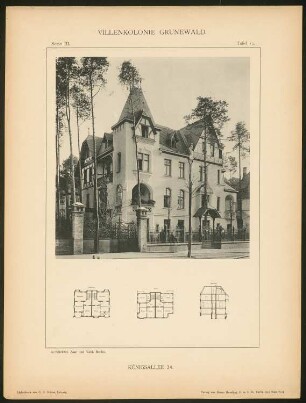 Villa Königsallee 34, Berlin-Grunewald: Grundrisse, Ansicht (aus: Die Villenkolonie Grunewald, hrsg. von Egon Hessling, Berlin 1903)
