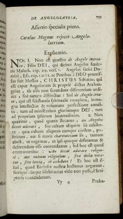 Assertio specialis prima. [...] rejecit Angelolatriam.