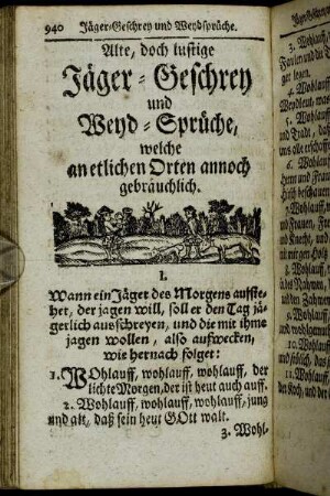 Alte, doch lustige Jäger-Geschrey und Weyd-Sprüche, [...].