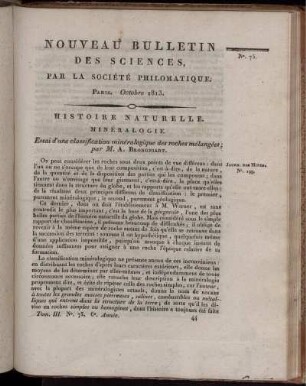 Nouveau Bulletin des Sciences, par la Société Philomatique. Paris. Octobre 1813., 73
