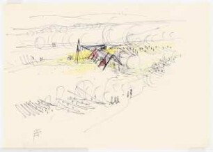 Bundesgartenschau 1955, Kassel: Perspektivische Ansicht (Vogelschau) Friedhofsgelände