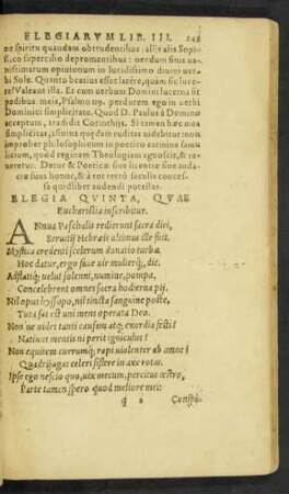 Elegia Quinta, Quae Eucharistia inscribitur.