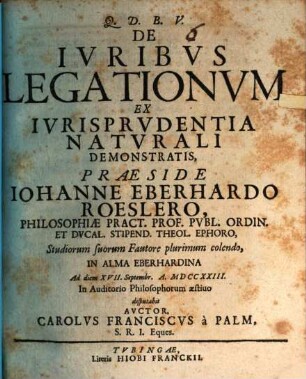 De Ivribvs Legationvm Ex Ivrisprvdentia Natvrali Demonstratis