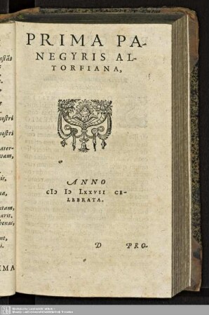 PRIMA PANEGYRIS ALTORFIANA.