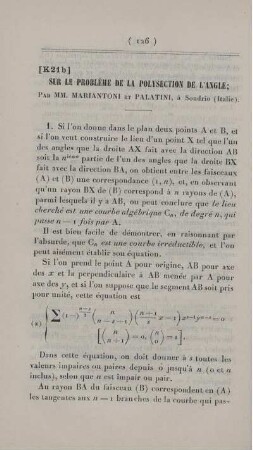 Sur le problème de la polysection de l'angle.