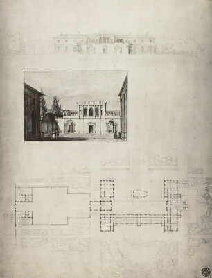 Entwurf und Grundriß zu einem Gebäude mit klassischen Ordnungen, Hospital, wahrscheinlich Paris