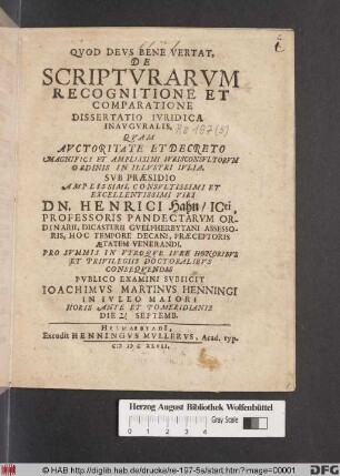 De Scriptvrarvm Recognitione Et Comparatione : Dissertatio Ivridica Inavguralis