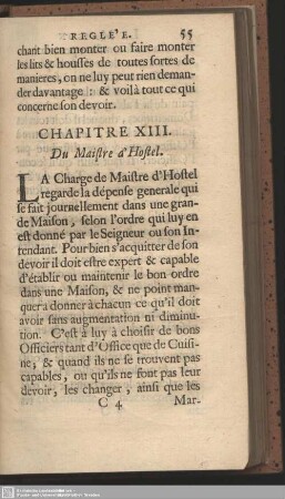 Chap. XIII. Du Maistre d'Hostel