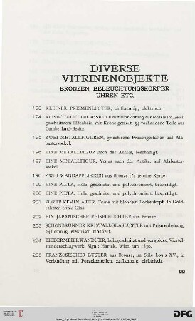 Diverse Vitrinenobjekte (Nr. 193-227)