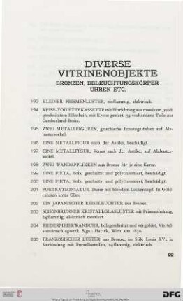 Diverse Vitrinenobjekte (Nr. 193-227)