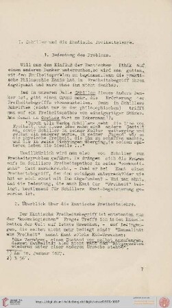 I. Schiller und die Kantische Freiheitslehre