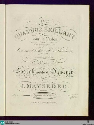 IVme Quatuor brillant pour le violon : avec accompagnement d'un second violon, alt, et violoncelle; oeuvre 8
