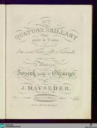 IVme Quatuor brillant pour le violon : avec accompagnement d'un second violon, alt, et violoncelle; oeuvre 8