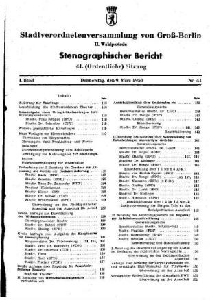Nr. 41, 9. März 1950, Ordentliche Sitzung