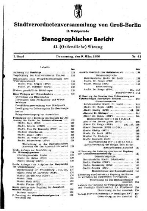 Nr. 41, 9. März 1950, Ordentliche Sitzung