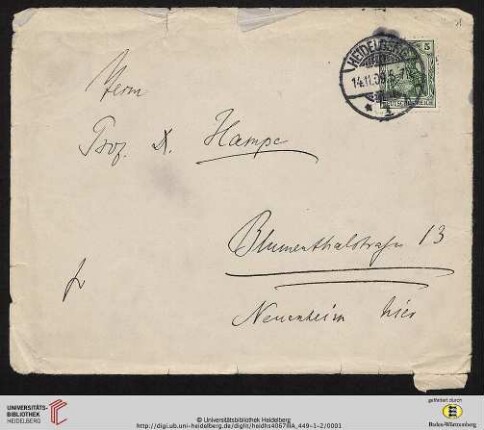 Brief von Wilhelm Windelband an Karl Hampe