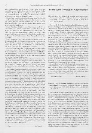 548-550 [Rezension] Eickhoff, Klaus, Gemeinde entwickeln für die Volkskirche der Zukunft