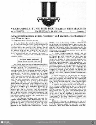 Abwehrmaßnahmen gegen Hausierer und ähnliche Konkurrenten des Uhrmachers (Fortsetzung)