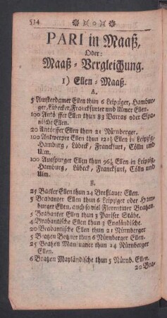 Pari in Maaß, Oder: Maaß-Vergleichung