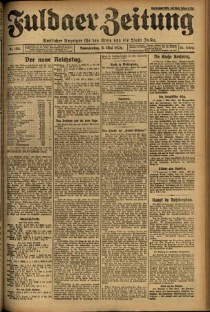 Erste Ausgabe vom Donnerstag, den 08. Mai 1924.