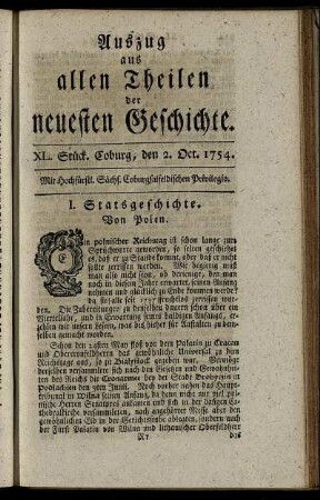 XL. Stück. Coburg, den 2. Oct. 1754.