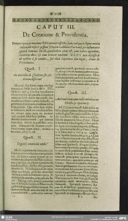 Caput III. De Creatione & Providentia