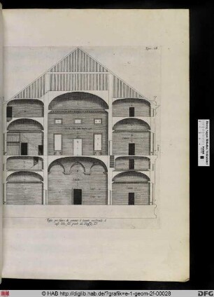 Taglio per fianco da ponente à levante mostrando il capo della sala grande del Palazzo. D.