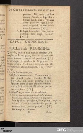 Caput Undecimum. De Ecclesiæ Regimine.