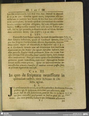 Cap. III. In quo de scripturae necessitate in quibusdam casibus, circa Actiones & Delicta, agitur