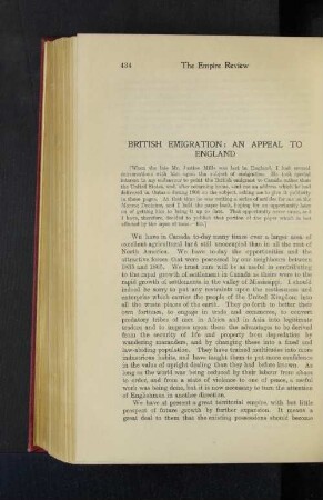 British Emigration: An Appeal to England.