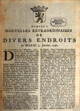 Nouvelles extraordinaires de divers endroits. 1792