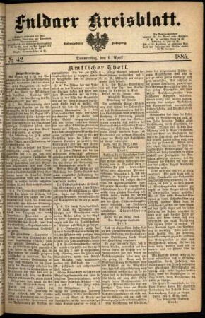 Ausgabe vom Donnerstag, den 09. April 1885.