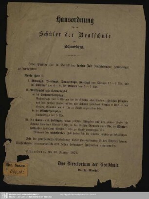 Hausordnung für die Schüler der Realschule zu Schneeberg