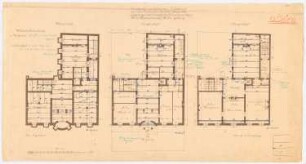 Wohnhaus Kretzer, Berlin-Tiergarten: Grundriss Keller, Erdgeschoss, 1. Obergeschoss 1:100 (von Inv.Nr. 13275)