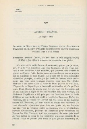 XV Algeri - Francia 15 luglio 1802