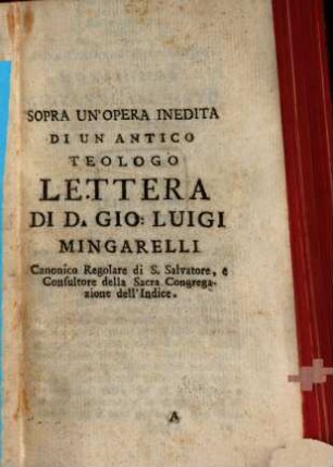Sopra Un'Opera Inedita Di Un Antico Teologo